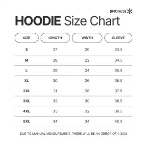 Hoodie Size Chart - JoJo's Bizarre Adventure Merch