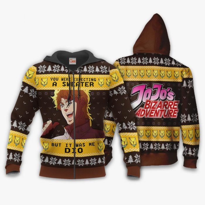 1103 AOP jojo bizarre adventure ugly sweater dio brando VA 1 Zip hoodie font and back n - JoJo's Bizarre Adventure Merch