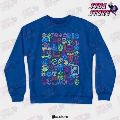jjba jojo things crewneck sweatshirt blue s 270 - JoJo's Bizarre Adventure Merch