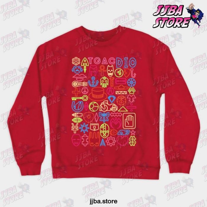 jjba jojo things crewneck sweatshirt red s 831 - JoJo's Bizarre Adventure Merch