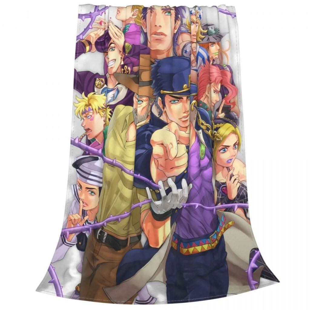 Anime Jojo s Bizarre Adventure Blanket Cover Jojos No Kimyou Na Bouken Flannel Throw Blankets Airplane 3 - JoJo's Bizarre Adventure Merch