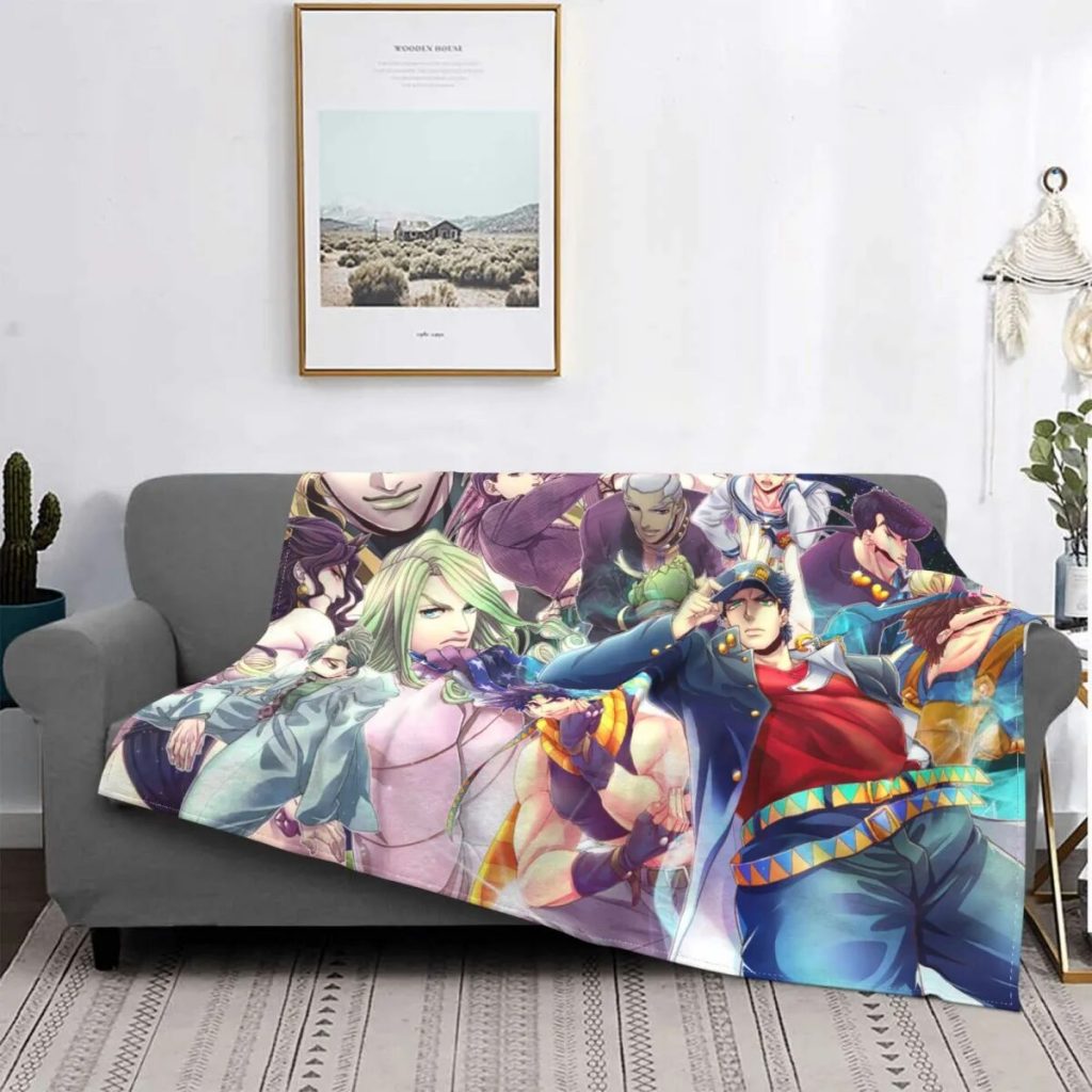 Anime Jojo s Bizarre Adventure Blankets Flannel All Season Dio Brando Joestar Joseph Thin Throw Blanket - JoJo's Bizarre Adventure Merch