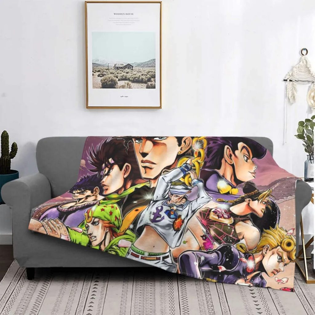 Jojo s Bizarre Adventure Blanket Cover Flannel Anime Jojos No Kimyou Na Bouken Super Soft Throw - JoJo's Bizarre Adventure Merch