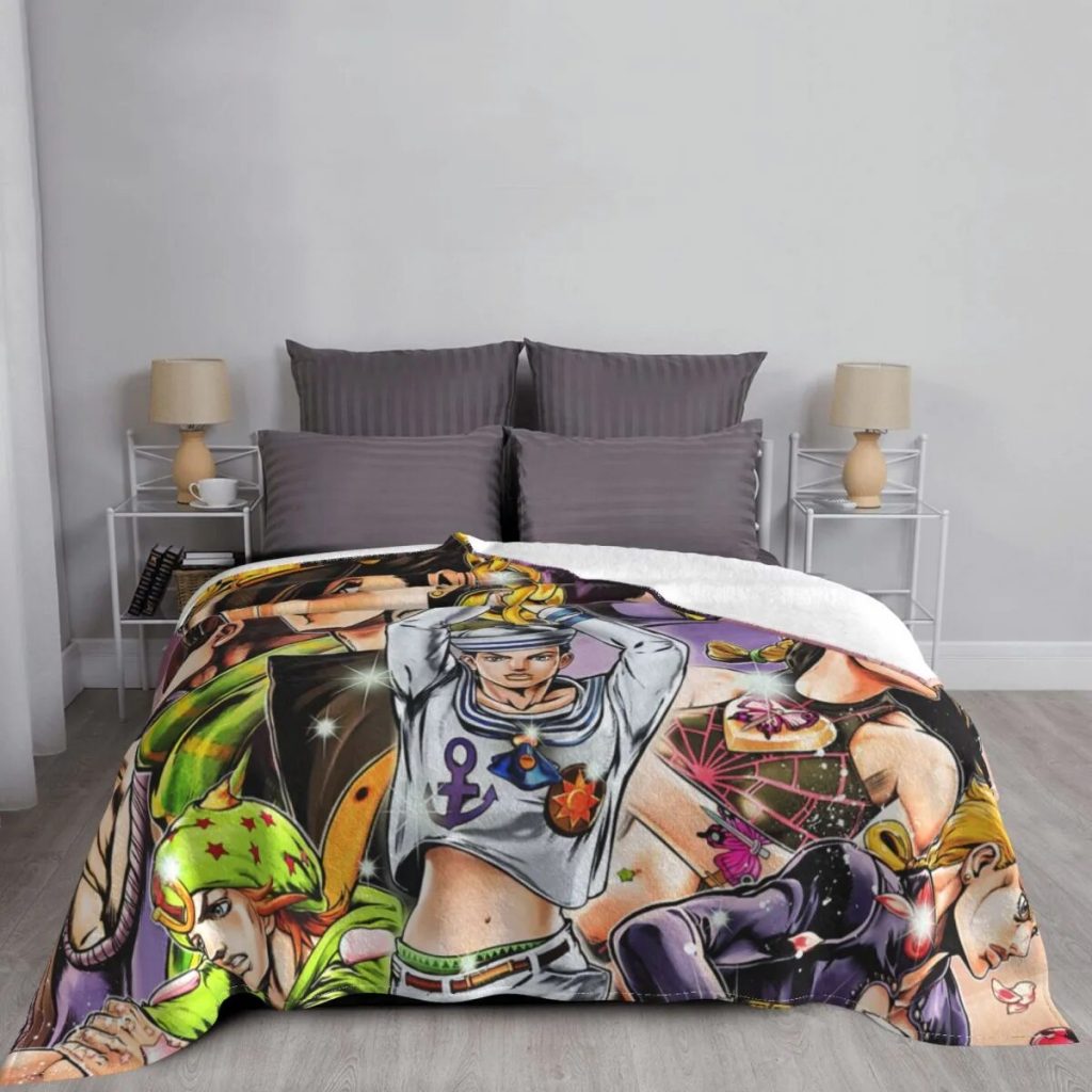 Jojo s Bizarre Adventure Blanket Cover Flannel Anime Jojos No Kimyou Na Bouken Super Soft Throw 2 - JoJo's Bizarre Adventure Merch