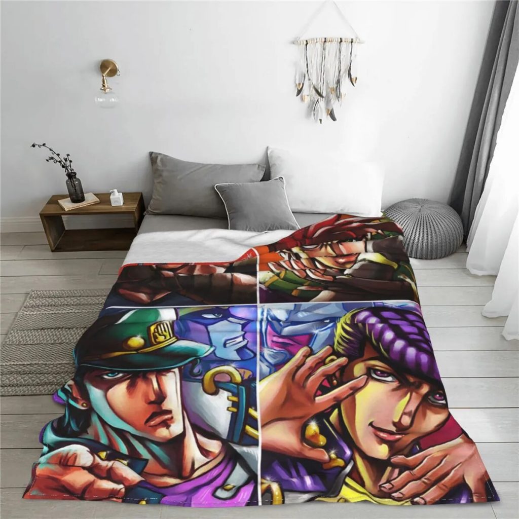 Jojo s Bizarre Adventure Blanket Higashikata Jousuke Kuujou Joutarou Joestar Joseph Fleece Throw Blanket for Bedding 1 - JoJo's Bizarre Adventure Merch