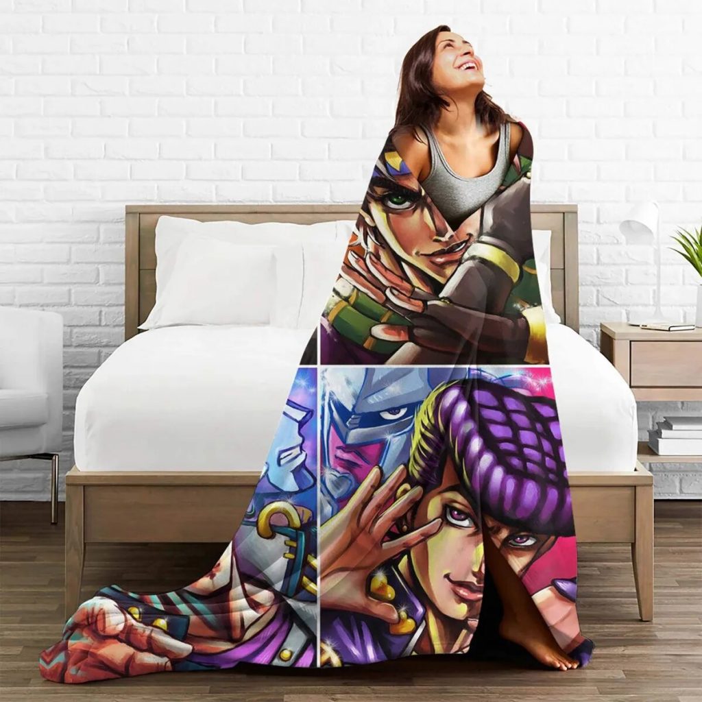 Jojo s Bizarre Adventure Blanket Higashikata Jousuke Kuujou Joutarou Joestar Joseph Fleece Throw Blanket for Bedding 2 - JoJo's Bizarre Adventure Merch