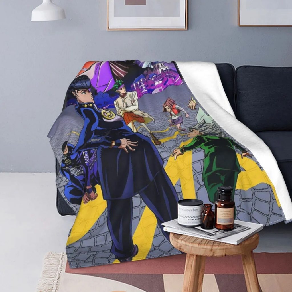 Jojo s Bizarre Adventure Knitted Blankets Dio Brando Joestar Joseph Wool Throw Blankets Travel Portable Soft - JoJo's Bizarre Adventure Merch