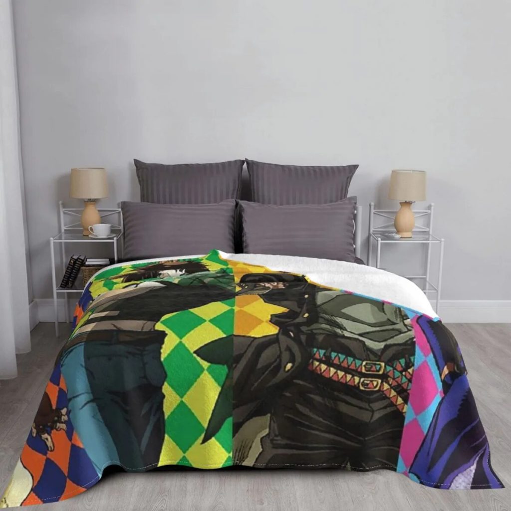 Joseph Joestar Kujo Jotaro Dio Brando Kakyoin Noriaki Blankets Anime Jojo s Bizarre Adventure Wool Throw 2 - JoJo's Bizarre Adventure Merch