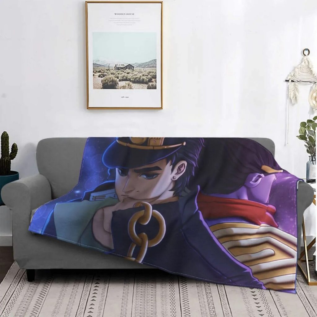 Jotaro Kujo Anime Flannel Blankets Jojo s Bizarre Adventure Custom Throw Blankets for Home Hotel Sofa - JoJo's Bizarre Adventure Merch