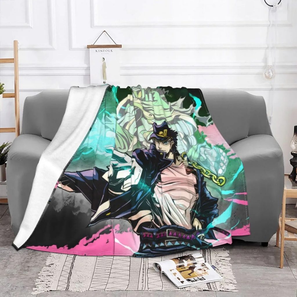 Kujo Jotaro Blankets Anime Jojo s Bizarre Adventure Plush Throw Blanket Bedding Couch Decoration Lightweight Bedspreads 1 - JoJo's Bizarre Adventure Merch