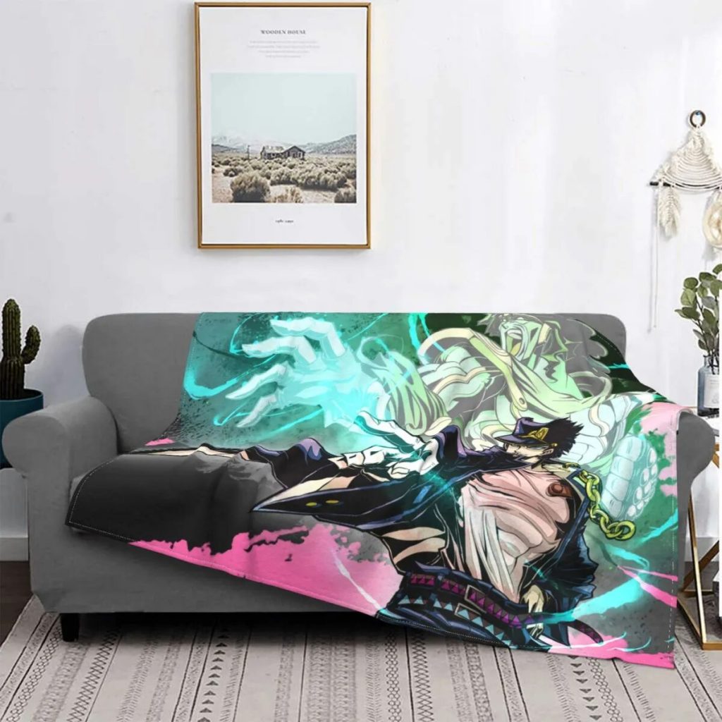 Kujo Jotaro Blankets Anime Jojo s Bizarre Adventure Plush Throw Blanket Bedding Couch Decoration Lightweight Bedspreads - JoJo's Bizarre Adventure Merch