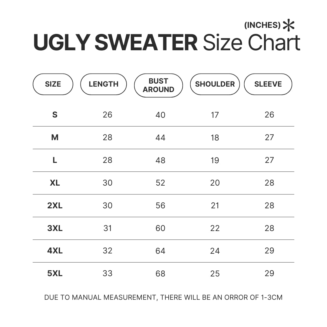 Ugly Sweater Size Chart - JoJo's Bizarre Adventure Merch