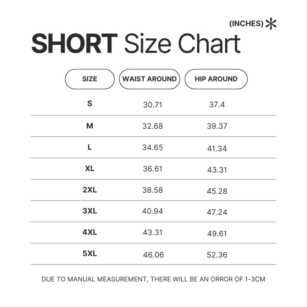 Short Size Chart - JoJo's Bizarre Adventure Merch