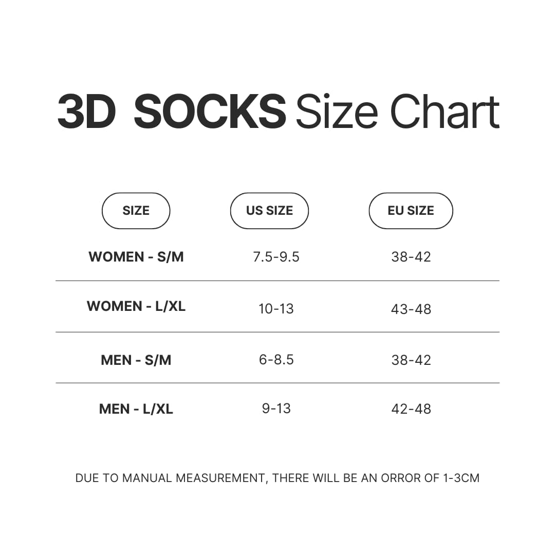3D Socks Size Chart - JoJo's Bizarre Adventure Store