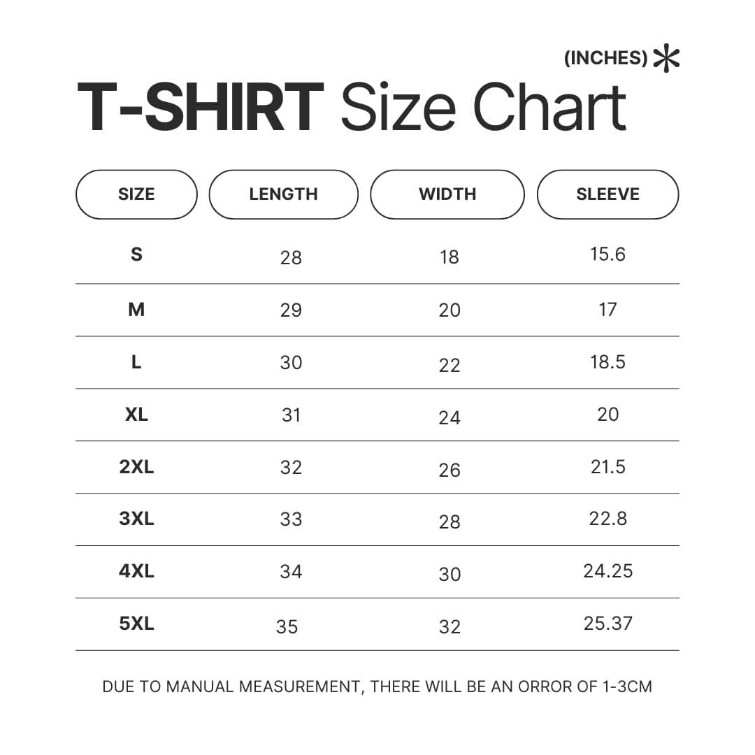 T shirt Size Chart - JoJo's Bizarre Adventure Store