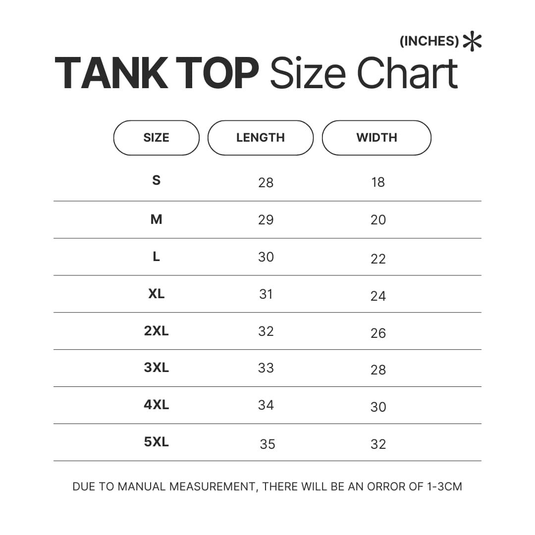 Tank Top Size Chart - JoJo's Bizarre Adventure Store