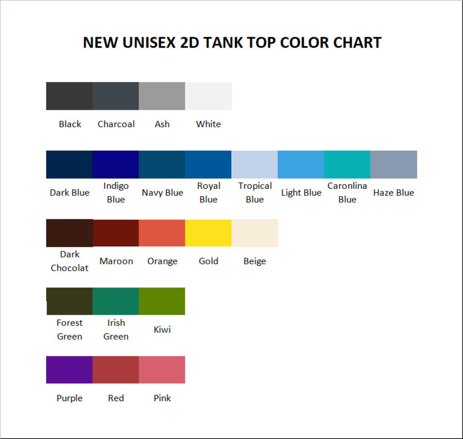 tank top color chart - JoJo's Bizarre Adventure Store